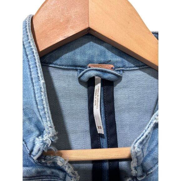 Free People Fitted Military Nautical Embellished Sleeves Jacket XS Denim - Picture 7 of 11